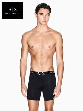 NWT Armani Exchange Men's Medium Black Logo Stretch Boxer Briefs